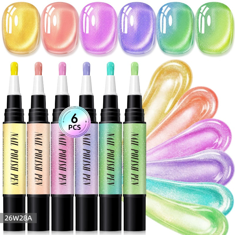 🎅LAST DAY HOT SALES - 50% OFF🌟😍Glitter Cat Eye Nail Polish Pen 6-Piece Set