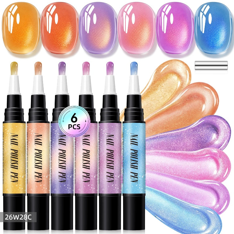 🎅LAST DAY HOT SALES - 50% OFF🌟😍Glitter Cat Eye Nail Polish Pen 6-Piece Set