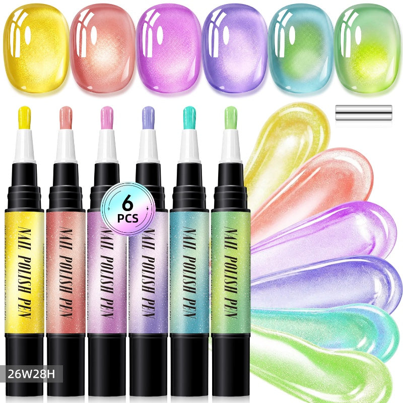 🎅LAST DAY HOT SALES - 50% OFF🌟😍Glitter Cat Eye Nail Polish Pen 6-Piece Set