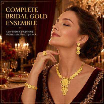 👑✨24K Gold Plated Royal Golden Bridal Jewelry Collection – Elegant Necklace, Earrings, Bracelet & Ring Set