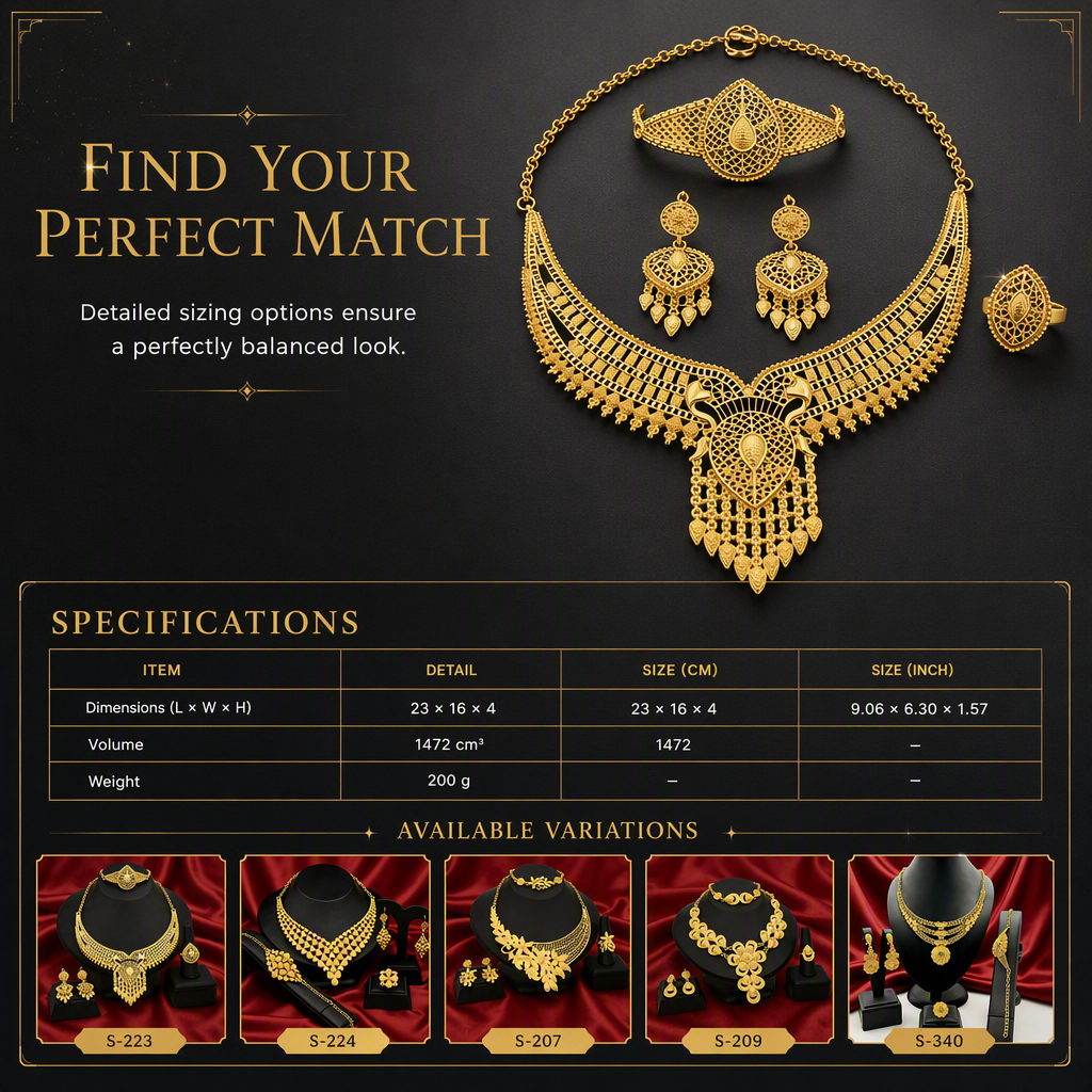 👑✨24K Gold Plated Royal Golden Bridal Jewelry Collection – Elegant Necklace, Earrings, Bracelet & Ring Set