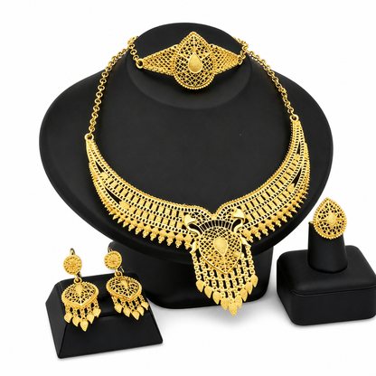 👑✨24K Gold Plated Royal Golden Bridal Jewelry Collection – Elegant Necklace, Earrings, Bracelet & Ring Set