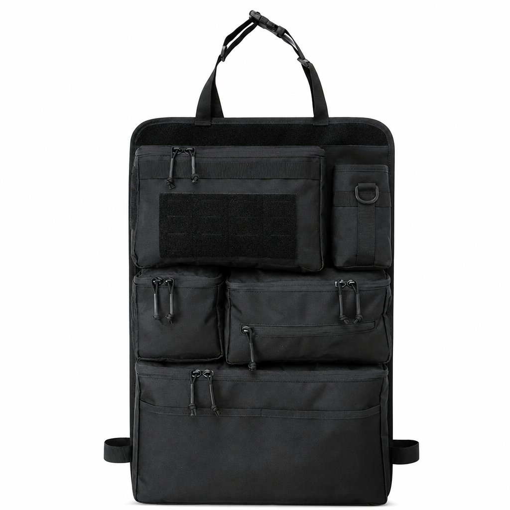 🚗 Tactical Car Backseat Organizer: Heavy-Duty Nylon, Webbed Loops, Buckled Straps, Universal Fit