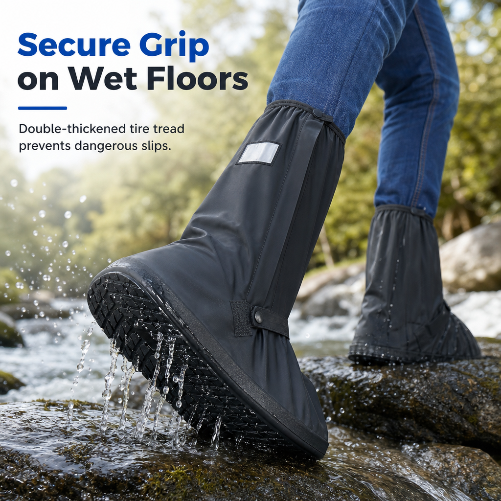 ☔ Waterproof High-Top Rain Shoe Covers (42cm) - Non-Slip & Reflective 🌧️