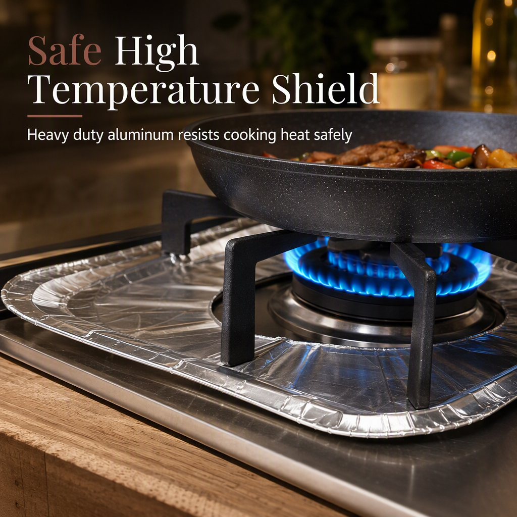 ⏳Buy one get one free for a limited time⏰25 Pack Heavy Duty Foil Gas Stove Burner Liners For Easy Cleaning And Spill Protection 🍳