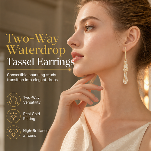 ❣️Women's Dual Wear Zircon Water Drop Tassel Earrings✨Gold Plated Elegant Drop Earrings