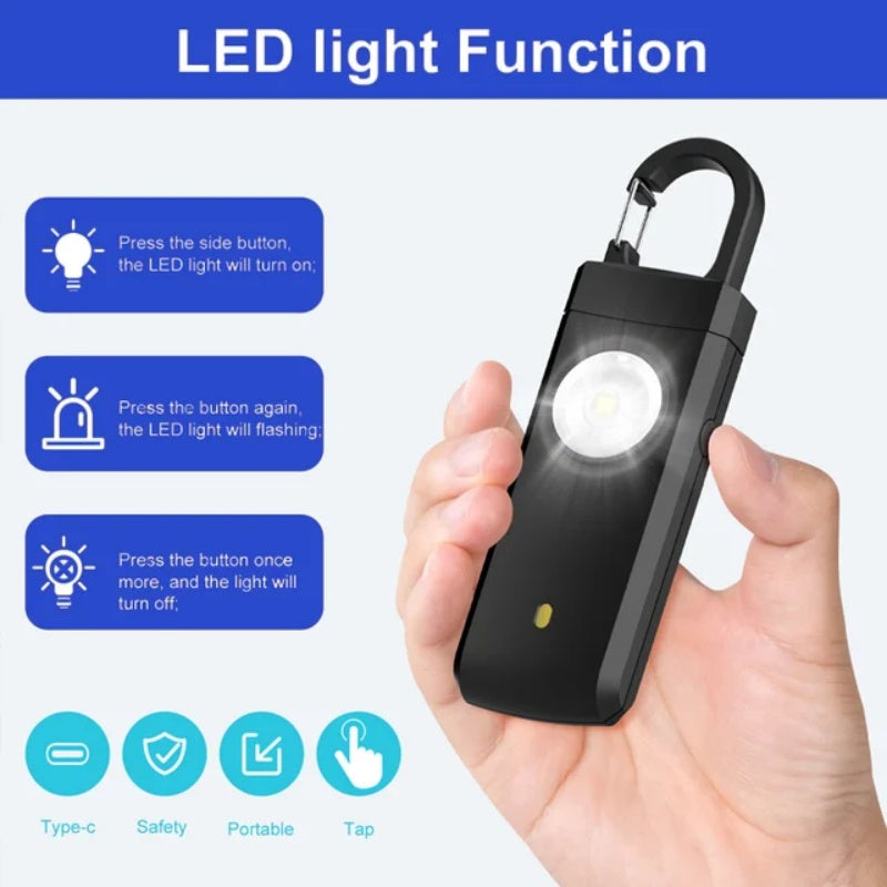 🚨 Rechargeable Personal Safety Alarm Keychain with LED Light 🔦