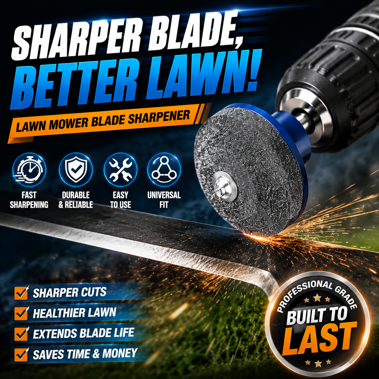 🛠️ 50% OFF Drill-Powered Mower Blade Sharpener ⚡ Sharpen Blades in Minutes