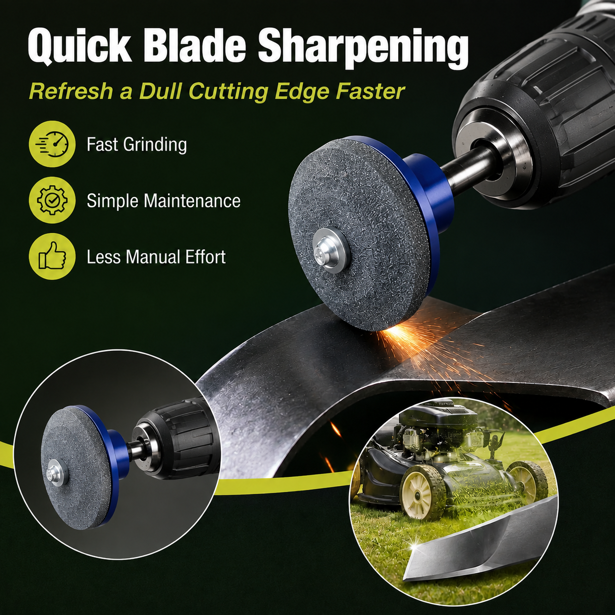 🛠️ 50% OFF Drill-Powered Mower Blade Sharpener ⚡ Sharpen Blades in Minutes