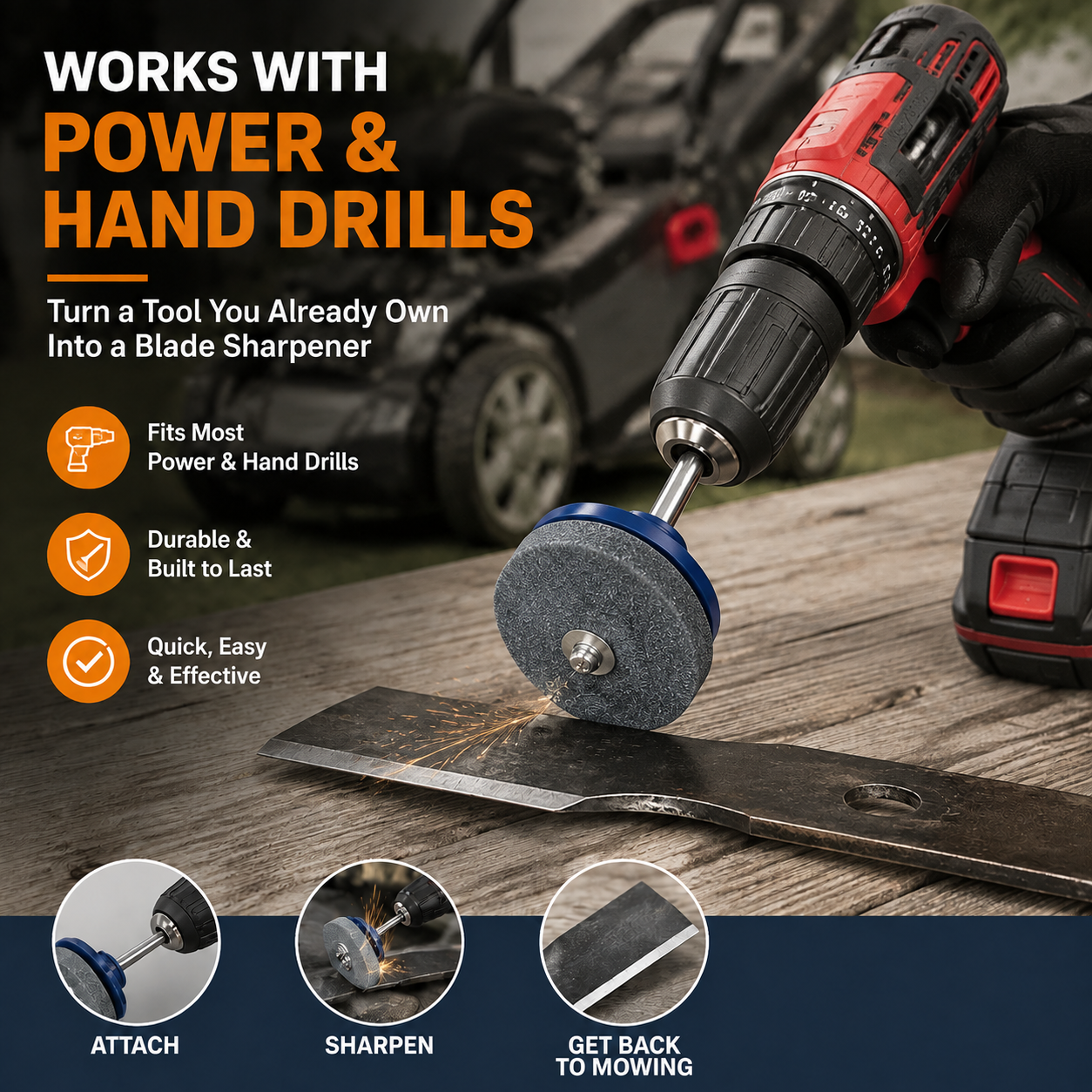 🛠️ 50% OFF Drill-Powered Mower Blade Sharpener ⚡ Sharpen Blades in Minutes