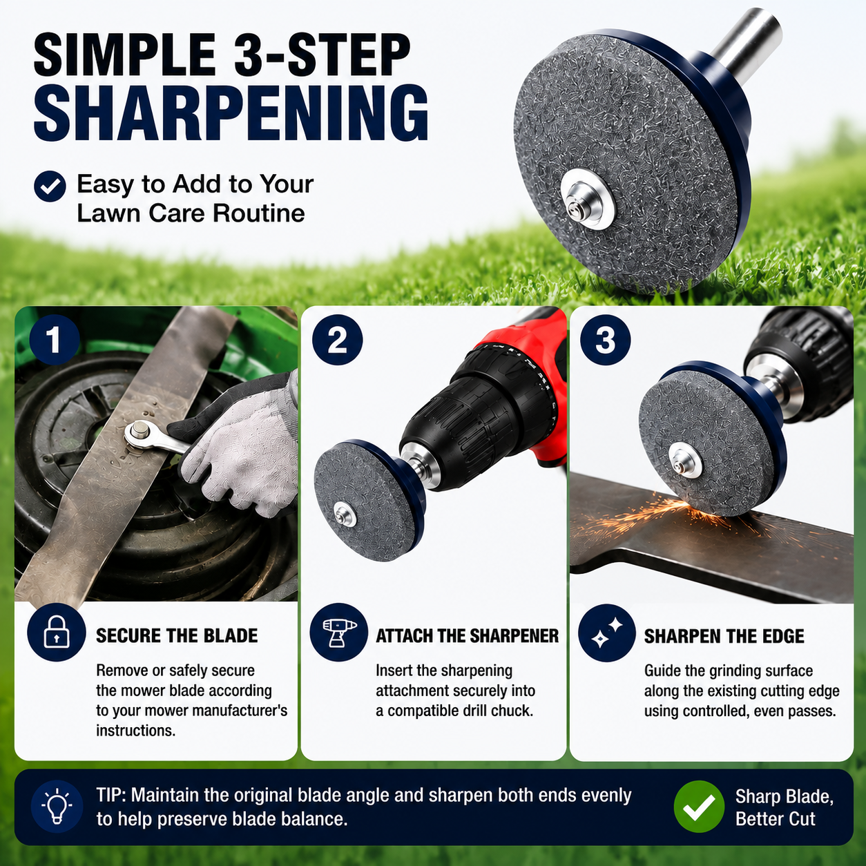 🛠️ 50% OFF Drill-Powered Mower Blade Sharpener ⚡ Sharpen Blades in Minutes