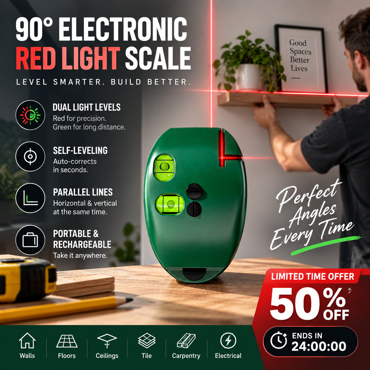 🔧90° Laser Square – Dual-Line Layout Guide for Tiling & DIY